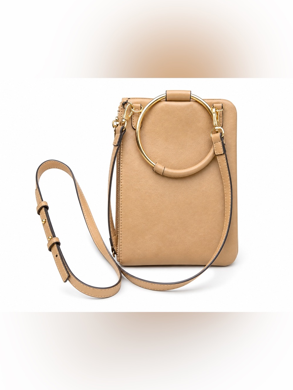 INC International Concepts Tan Crossbody with Gold Ring Accent